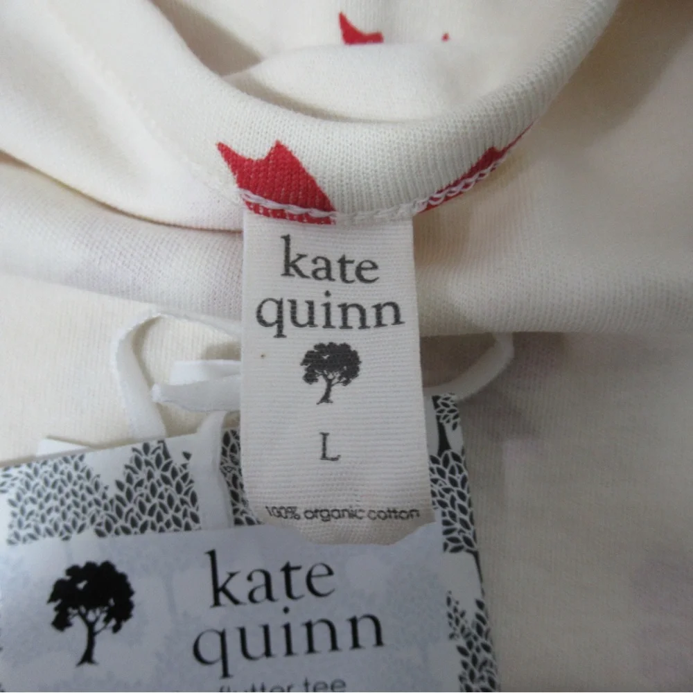Kate Quinn Organic Cotton Retro Flutter Tee Red Bow Print Size Large - Picture 7 of 14